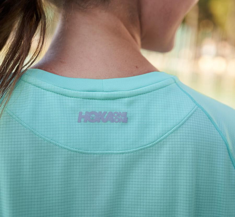 Hoka One One Womens Tops - Performance Short Sleeve - Blue - ETHB81623